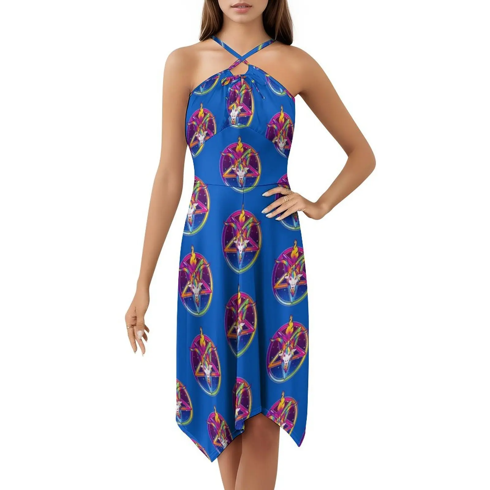 1997 قوس قزح النيون Baphomet بوهو شيك فستان أنيق موضة شاطئ حفل زفاف ثوب 90S قوس قزح النيون 1990S Baphomet 80S المرأة #5