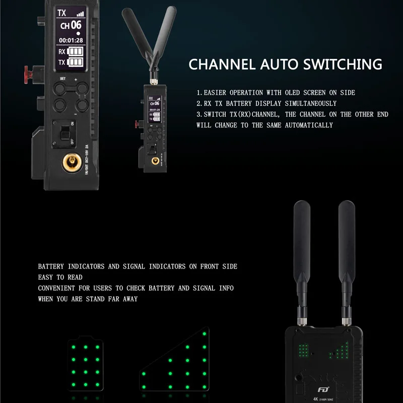 Feidu FWT-300pro+ 1000ft Drahtloses Videoübertragungssystem UHD 4K/30HZ Sender Empfänger für DSLR-Kameramonitor