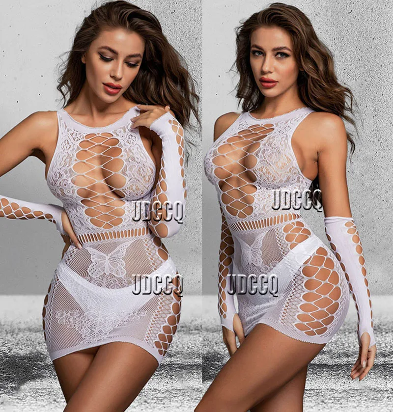 Hot crochet Fishnet Bodystocking white Lingerie Babydoll Underwear tassels Chemises Cosplay Teddies Bodysuits sexy dress