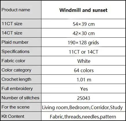 Zestaw do szycia krzyżowy wiatrak i zachód słońca 14ct 11ct liczą szwy wydruk płótna haft ręcznie robiony robótki ręczne
