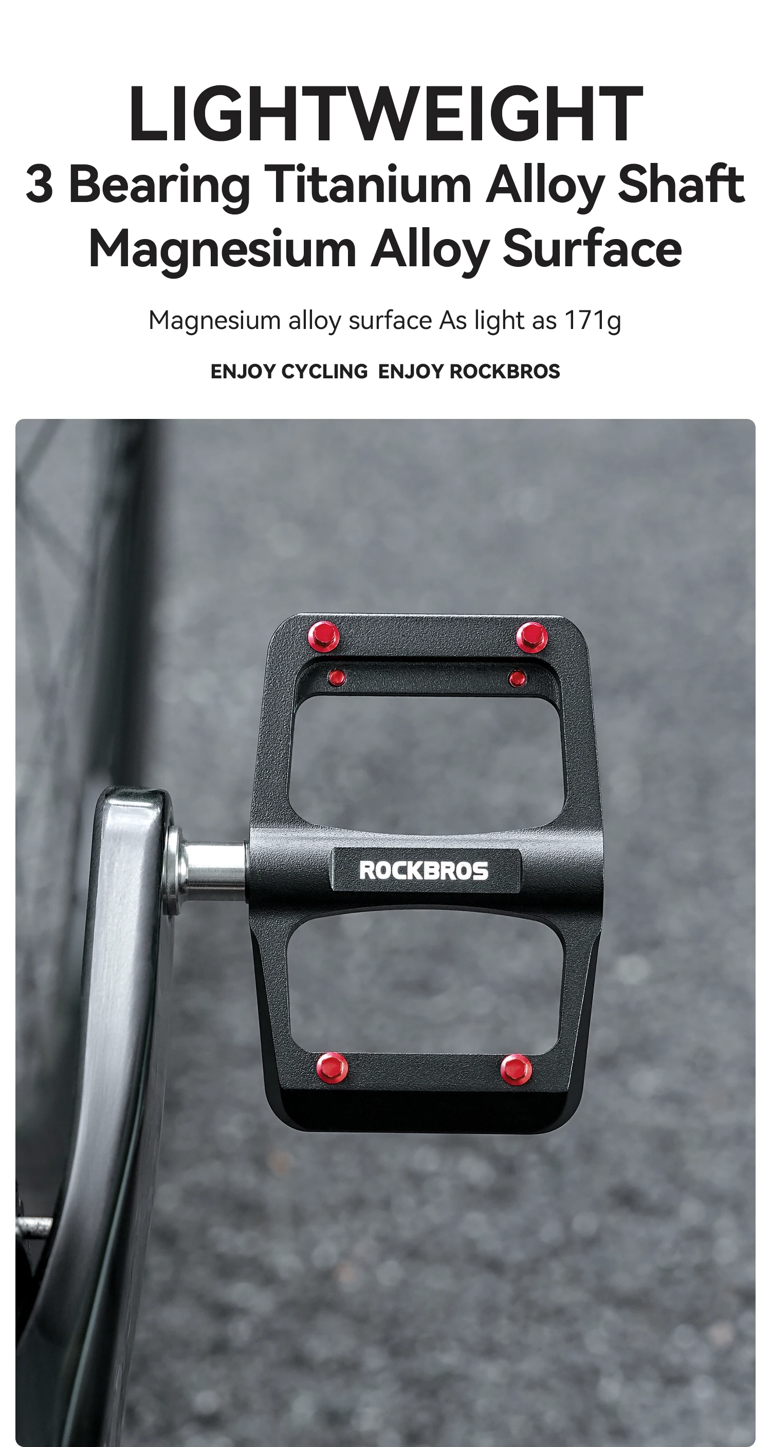 ROCKBROS Fahrradpedale Links/Rechts Leichtes Pedal 3 Lager Rennradpedal Verbreitertes Magnesiumlegierungs-Pedal Ultraleicht 171G – Detail 1