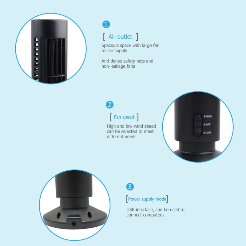 USB Mini Tower Fan Portable Vertical Desk Fan 5V Small Cooling Fan for Office Bedroom Desktop Laptop Table Summer Air Cooler ﻿ view 5