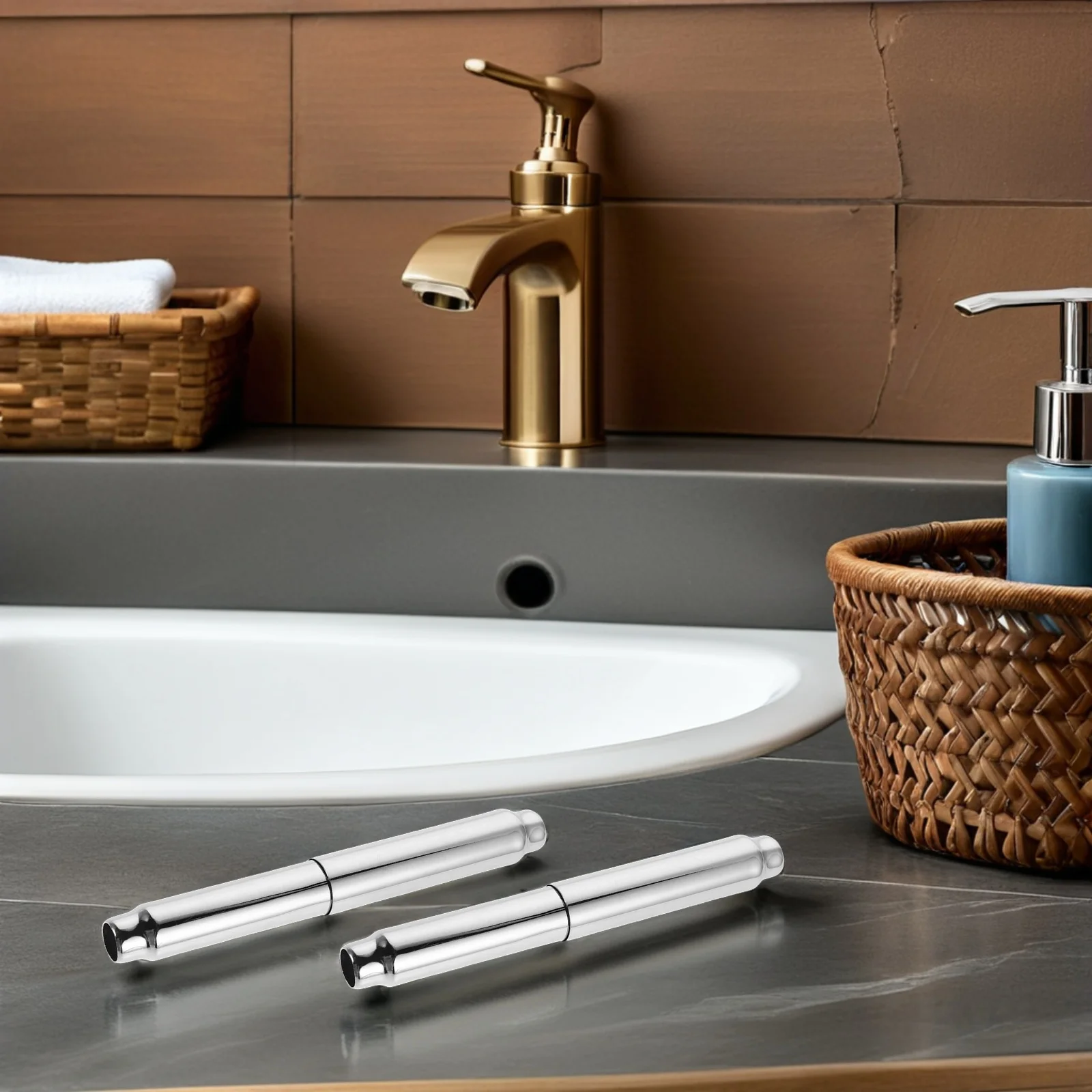 

2pcs Stainless Steel Toilet Paper Holder Rod Spring Loaded Replacement Tissue Spindle No Drill Installation Retractable Roller