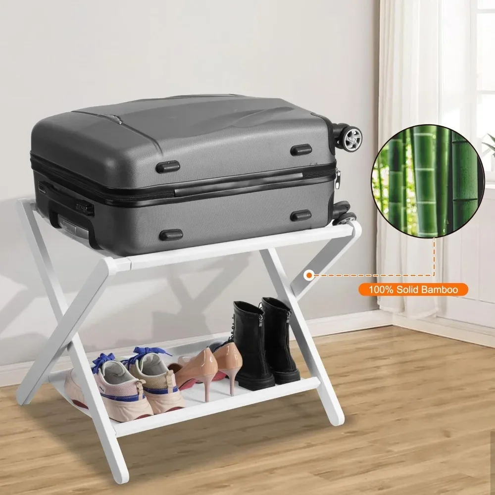 Pacote de 2, suporte dobrável para mala com prateleira de armazenamento, suporte para bagagem resistente para quarto de hóspedes, hotel, comporta até 141 lb