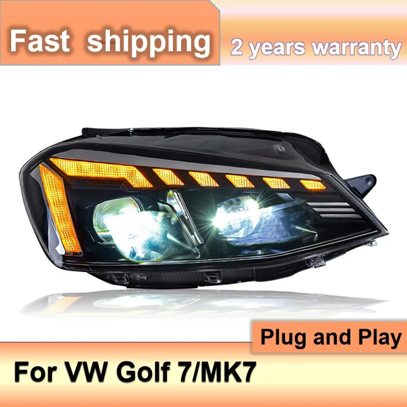 اكسسوارات السيارات لشركة فولكس فاجن جولف 7 رئيس ضوء 2013-2017 فولكس فاجن MK7 العلوي DRL بدوره إشارة منخفضة عالية شعاع العارض عدسة #3