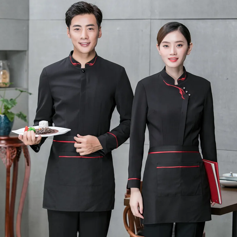 Novel Dingheng Hotel Work Clothes Autumn Dining Teahouse Clothing Hot Pot Restaurant Waiter Workwear Long Sleeve