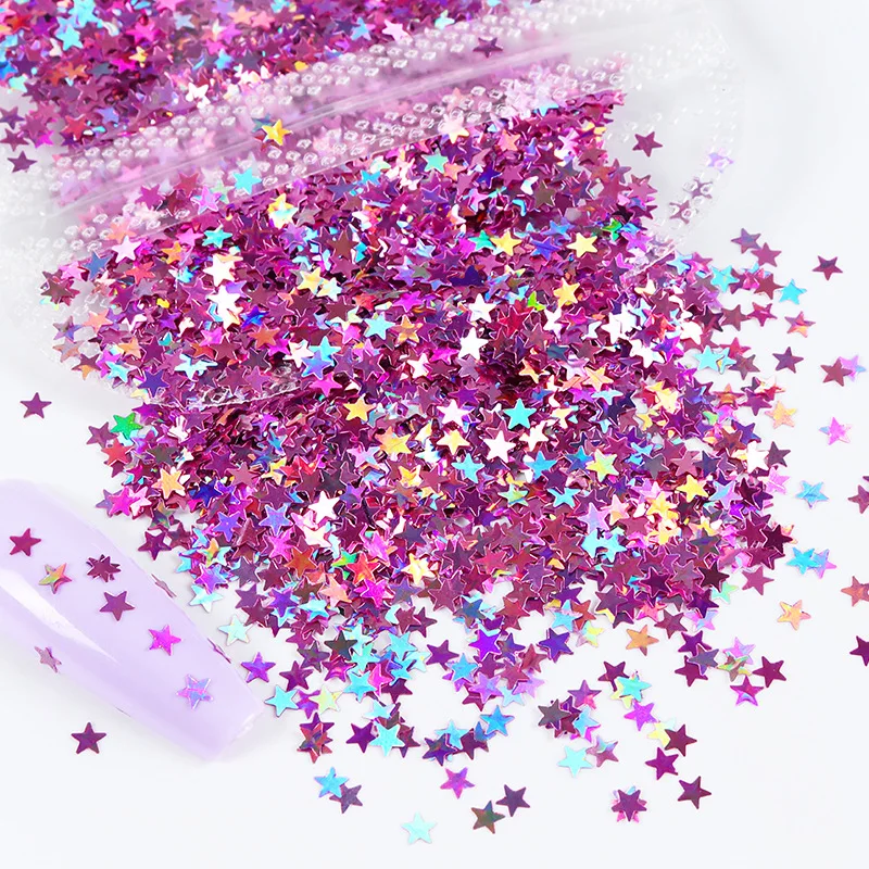 Abalorios holográficos para uñas con estrellas láser, 2g, escamas brillantes, dorados, plateados, lentejuelas, suministros para uñas, accesorios profesionales