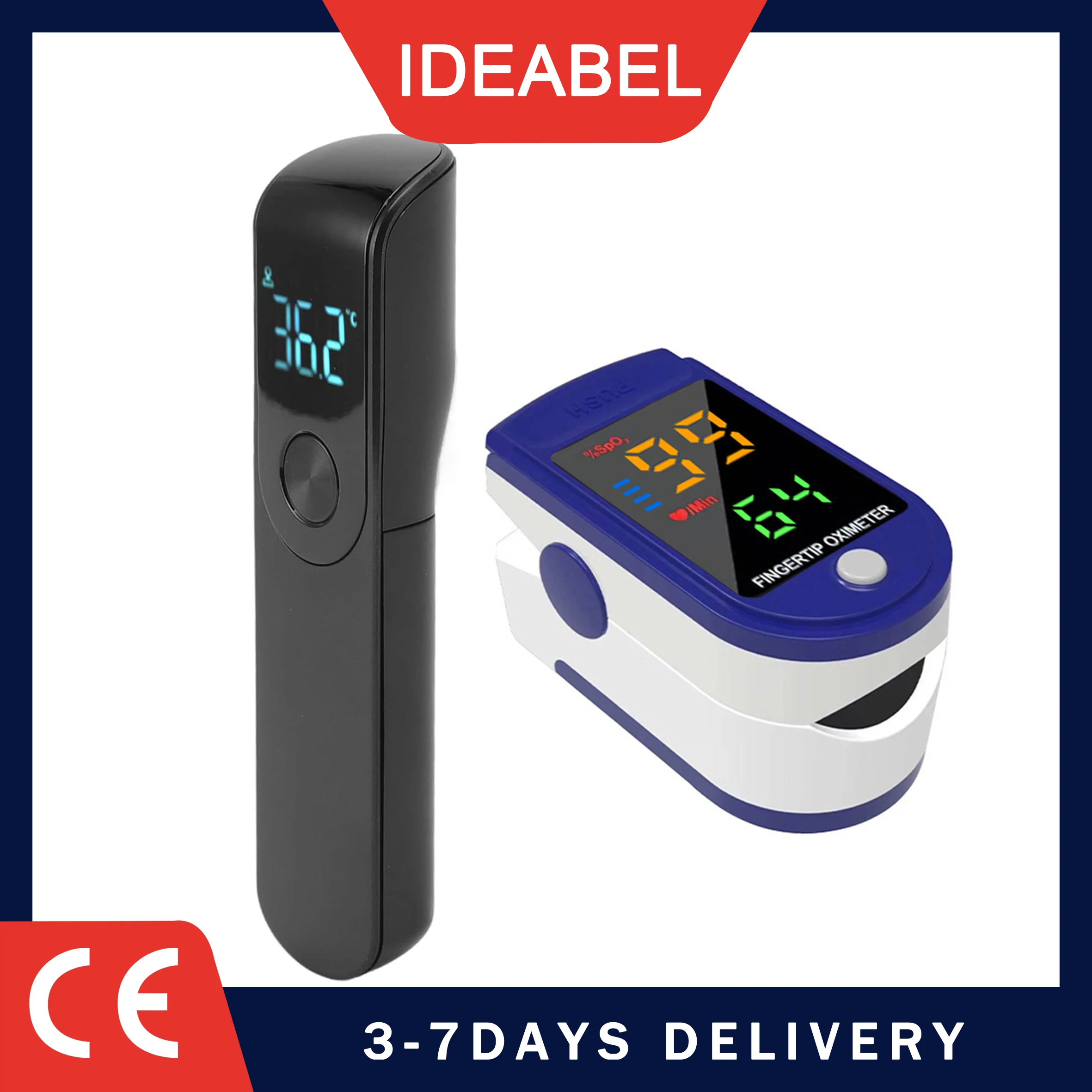 IDEABEL Infrared Fever Thermometer Digital LCD Infant Adult Non-contact Laser Temperature Ear Thermometer Finger Pulse Oximeter