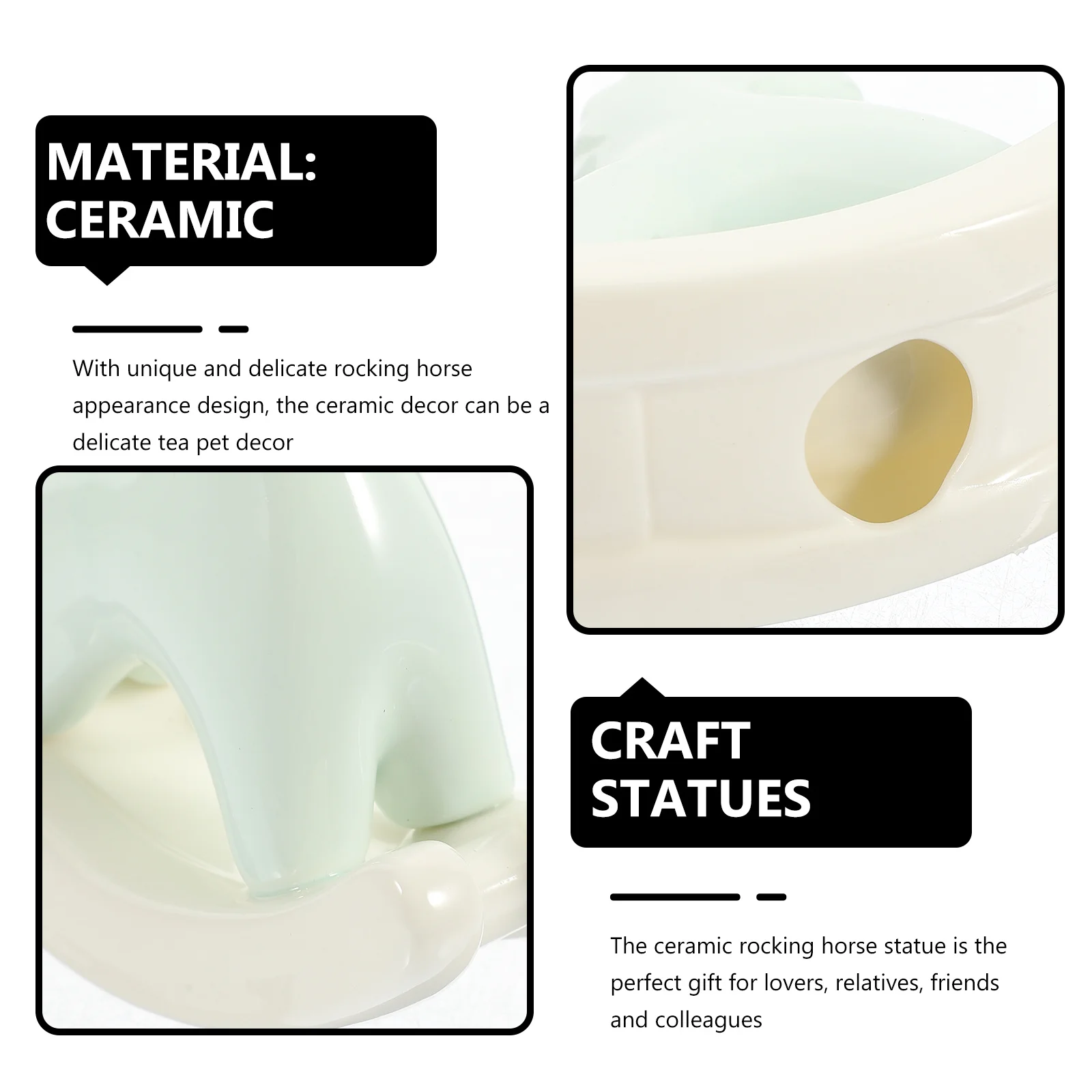 

Mini Ceramic Rocking Horse Decor Statue for Desktop Tabletop Shelf Display Unique Gift Idea for Lovers Friends Relatives Home