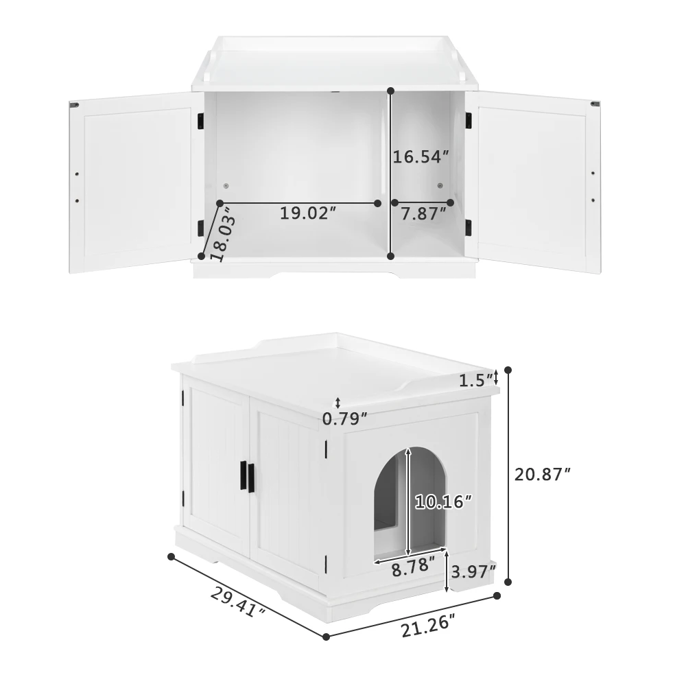 FCH-Bac à Litière pour Chat, Armoire Cachée, Meuble Extra Large, Blanc