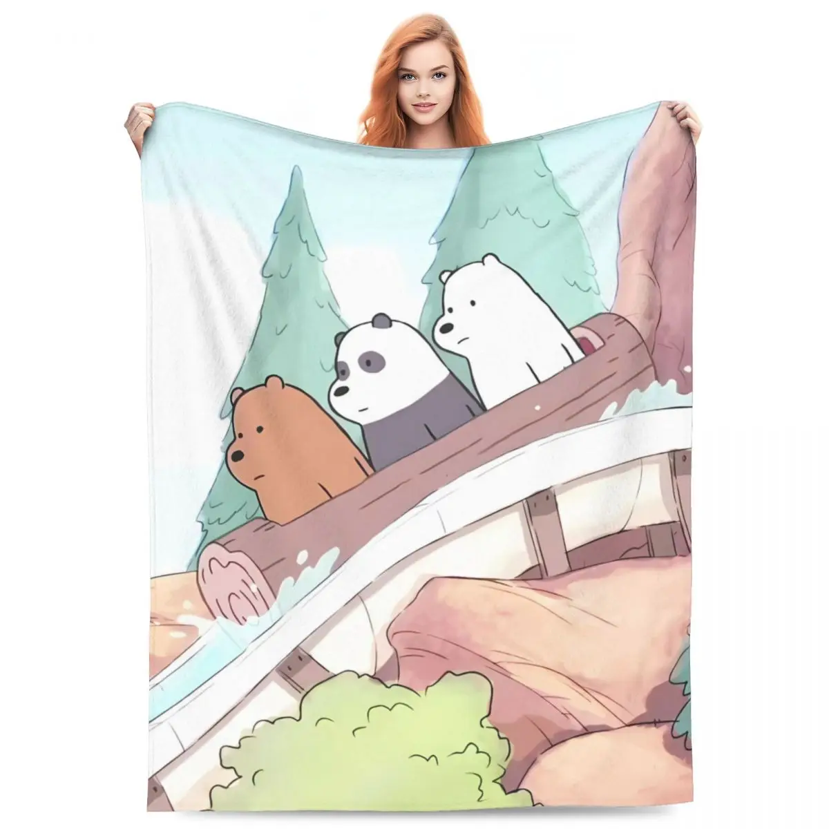 Super Warm Blanket Travel We Bare Bears Slide Throw Blanket Flannel Bedspread For Outdoor Funny Sofa Bed Cover