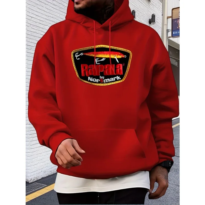 

Men'S Casual Hoodie with "Rapala No Mark" Graphic - Gray, Long Sleeve, Drawstring Hood, All-Season Comfort, Polyester Blend,