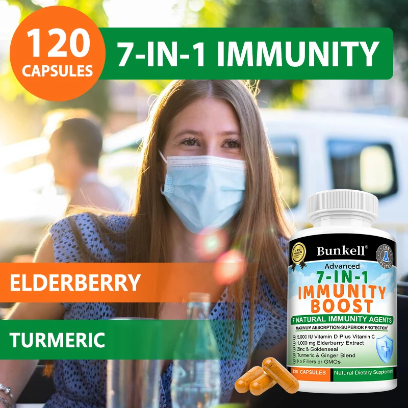 Elderberry Capsules with Vitamin C D3 Zinc Turmeric & Ginger, Antioxidant, Immune Defense Wellness Support, Nutrient Absorption