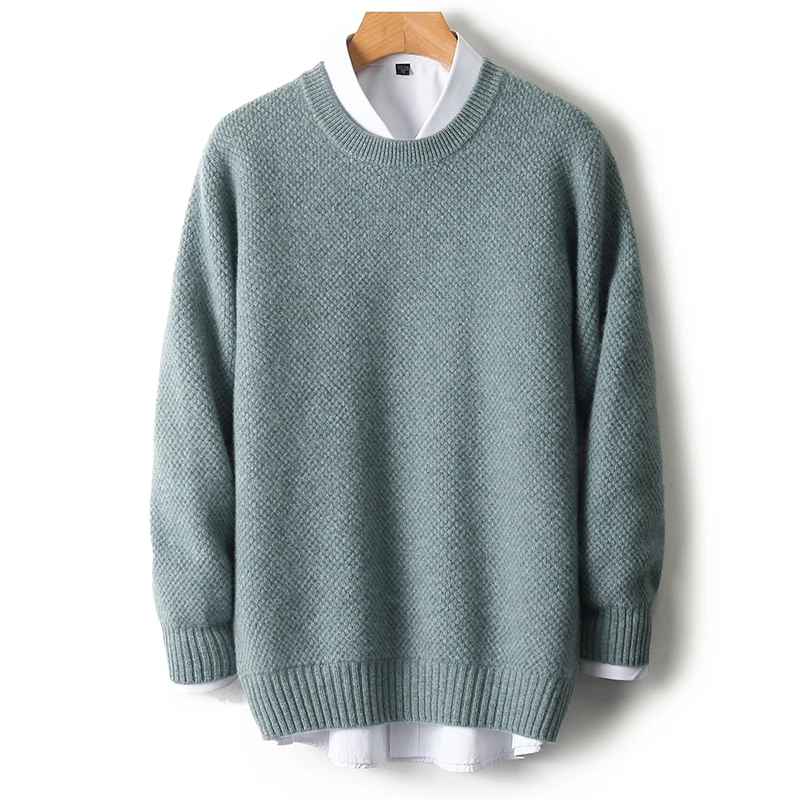

Fashion 100% Merino Wool Pineapple Pattern Casual Solid Color O-Neck Sweater Pullover Cashmere Long Sleeves Soft Clothing Top