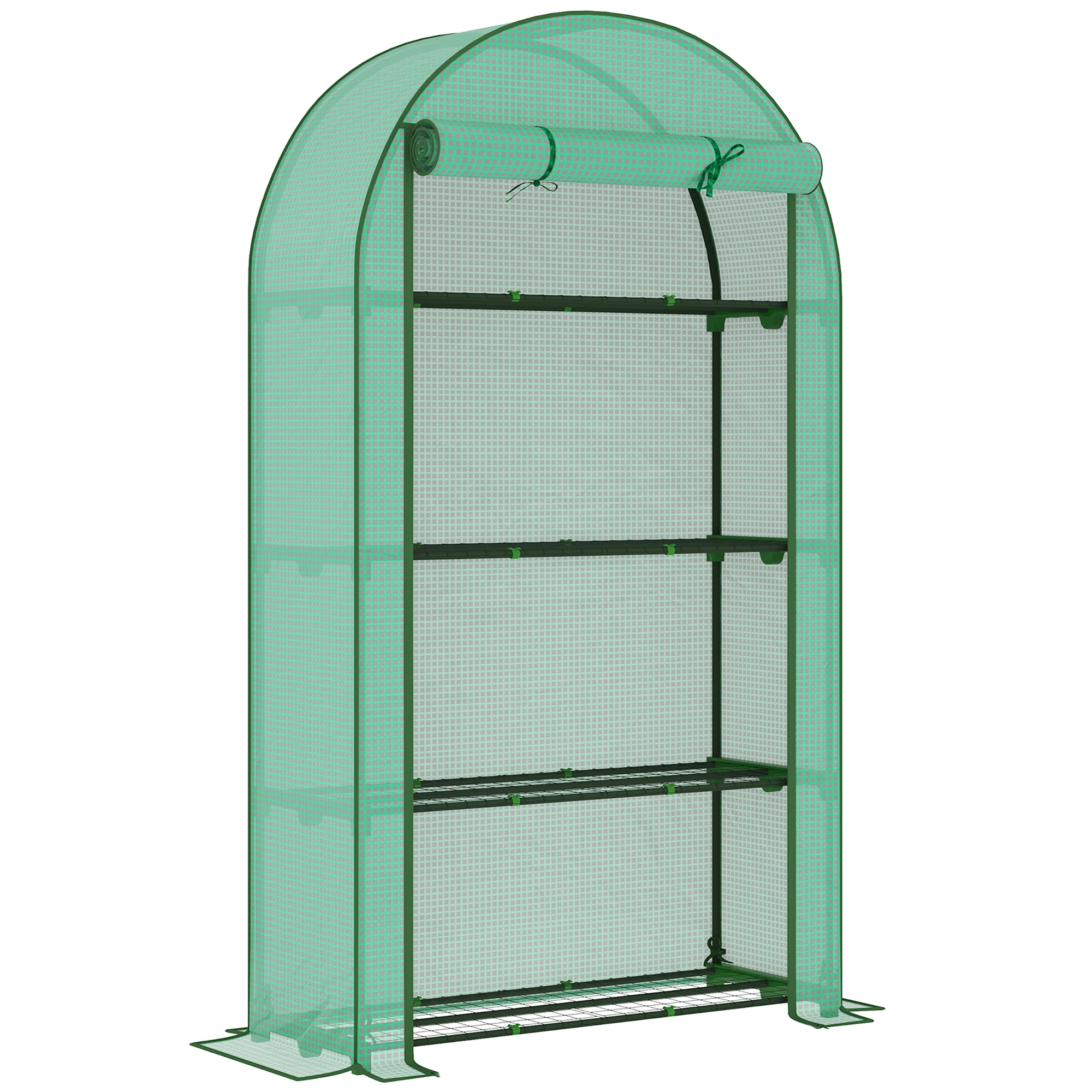 4 Tier Mini Greenhouse, Portable Greenhouse with Roll-Up Door, Green