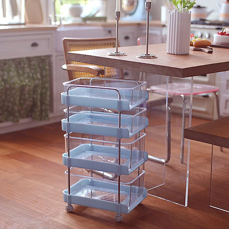 

Mini Trolley Floor Storage Rack Four Layers With Wheels Dollhouse Miniature Furniture Shelf Bookshelf Display Decoration