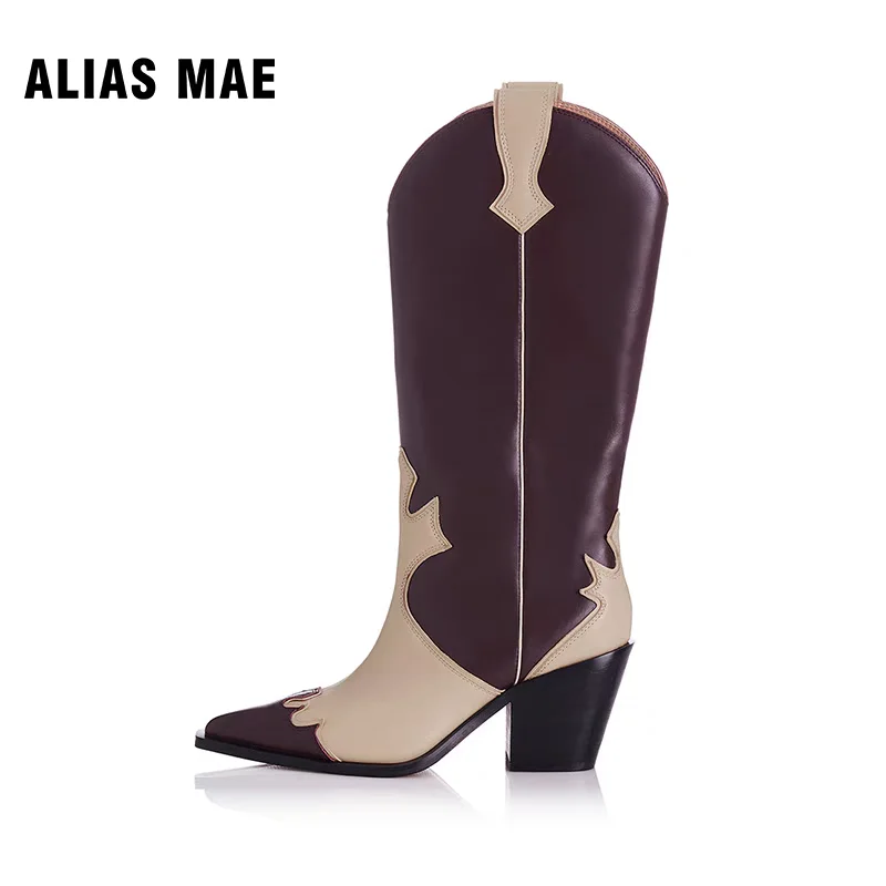 ALIAS MAE handmade genuine leather ladies knight boots outdoor party classic retro designer high-top wedge heels