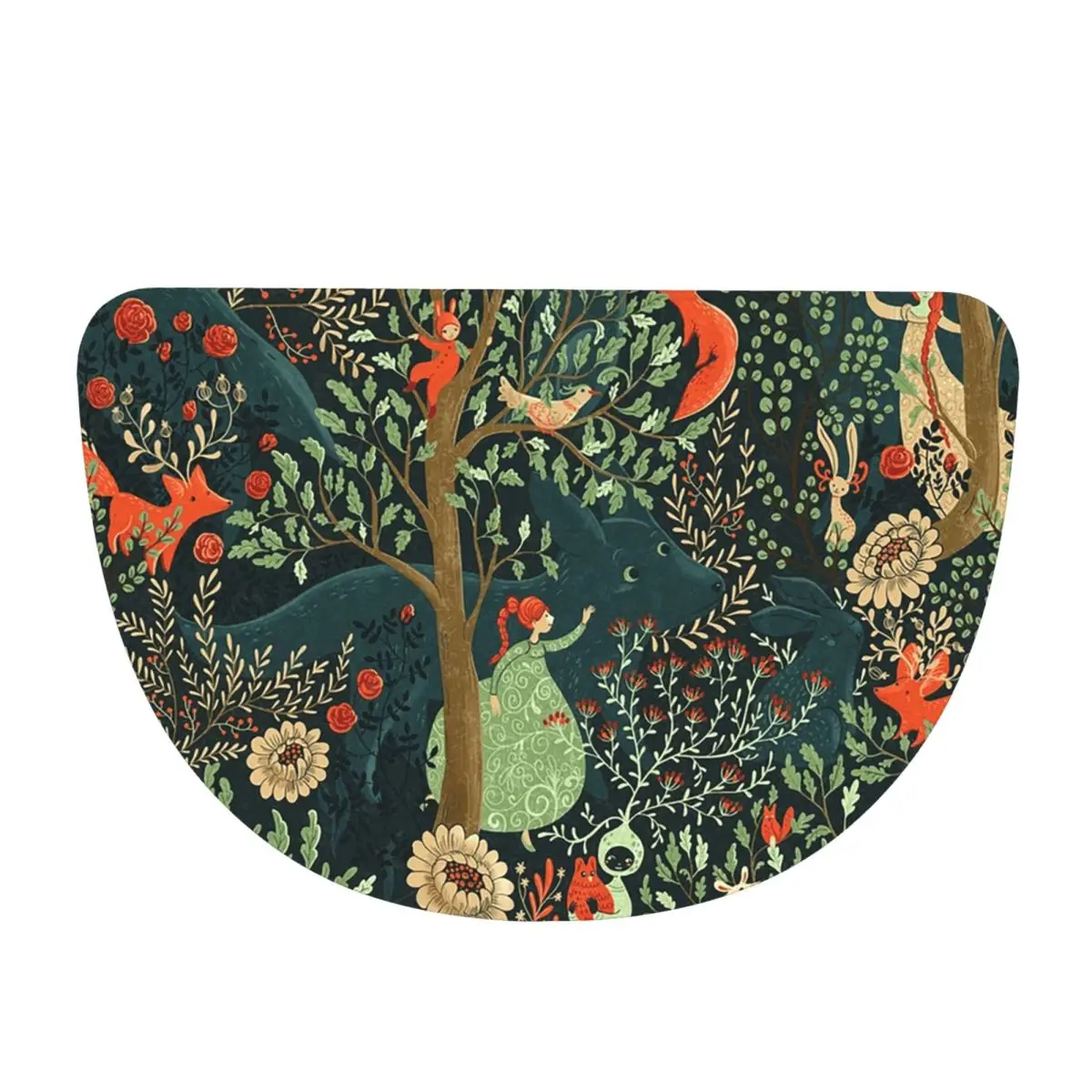 Whimsical Wonderland Soft Flannel Half Round Doormat Non Slip Bathroom Mat Absorbent Floor Carpet for Garage