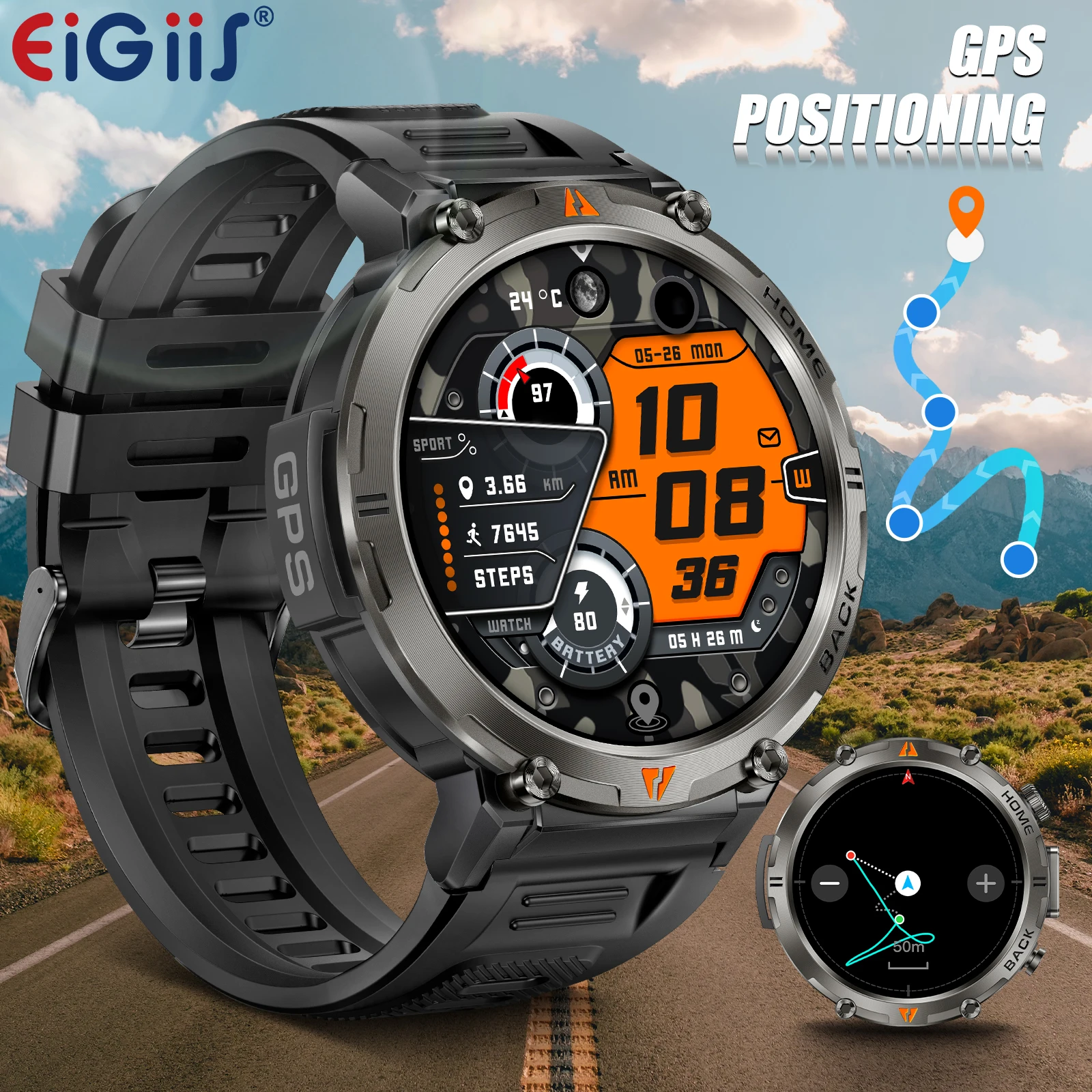 

EIGIIS Новые военные умные часы KE3 для мужчин с GPS и светодиодным фонариком, трекер активности, часы с мониторингом сердечного ритма