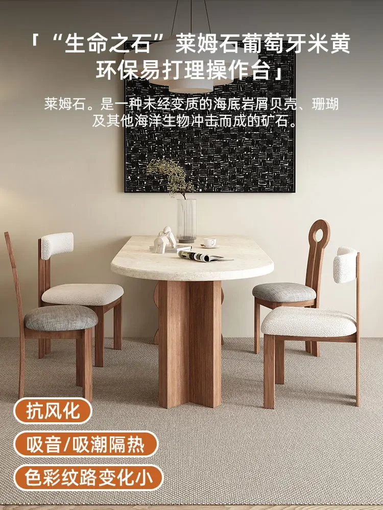 

Medieval natural travertine rock slab dining table Small apartment living room against the wall Island table wood dining table