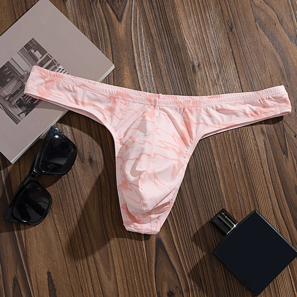 

Модные сексуальные стринги и стринги из ледяного шелка с принтом, мужские трусики с U-образной выпуклостью и Т-образной спинкой, нижнее белье, мужские ультратонкие эротические трусы