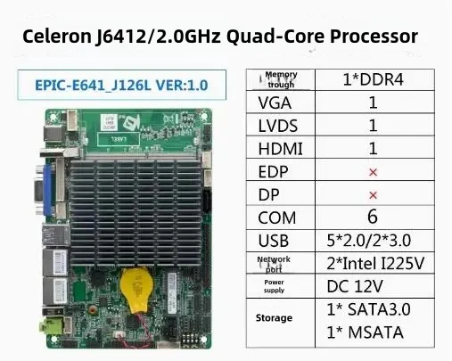 J6412 3.5 inch Motherboard 3.5" SBC IPC Mainboard industrial with Elkhart Lake Celeron Quad Core DC-12V 6COM 2 x 2.5GbE LAN,