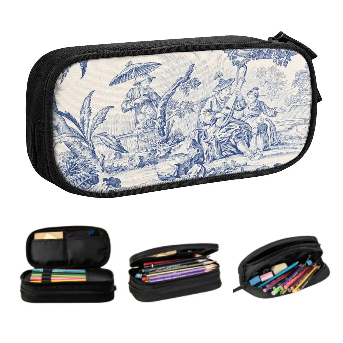 

Индивидуальные винтажные Классические французские Чехлы для карандашей с узором темно-синего цвета, футляр для ручек большой вместимости, канцелярские принадлежности