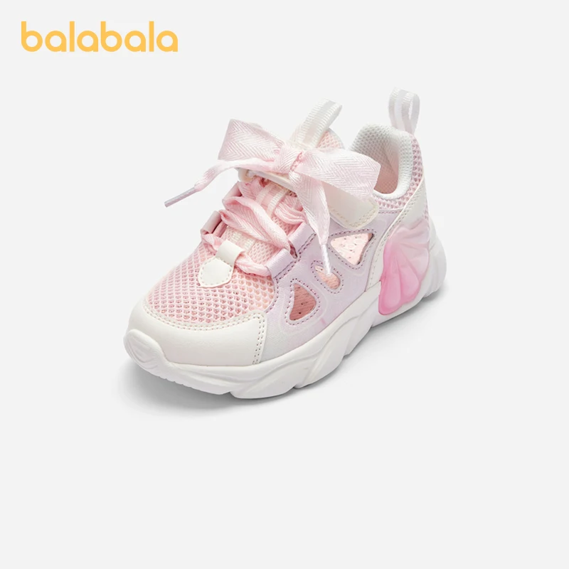 Balabala Kids Shoes Girls Sports Shoes Breathable Shoes 2024 Summer New Running Shoes Hollowed-out Design Breathable Mesh Upper