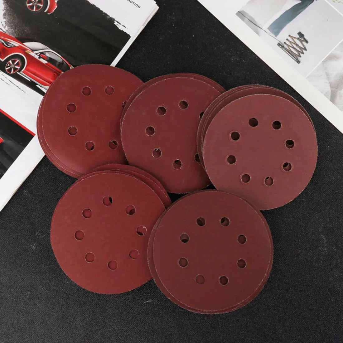 8 Hole Sanding Discs Flocking Round Sandpaper Supplies Tools 30pcs 5 Inch Abrasive Furniture Grinding Polishing