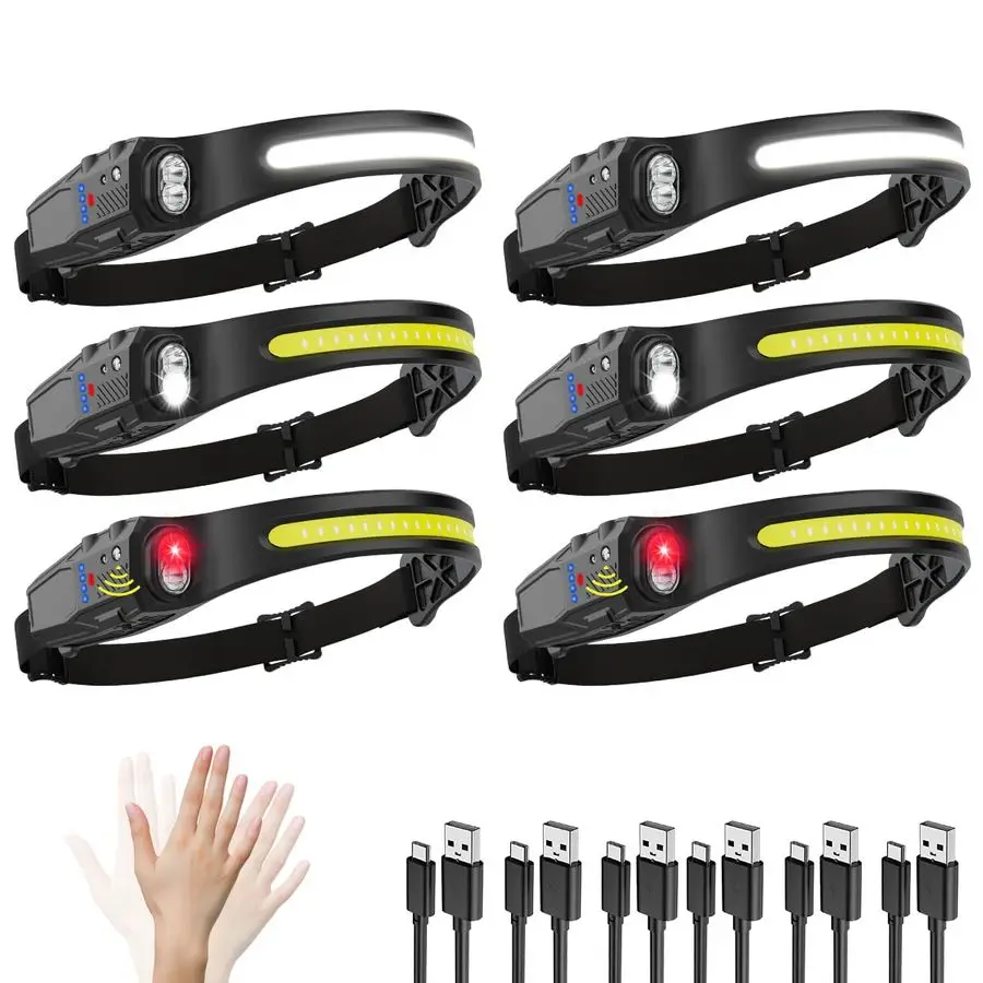 

Rechargeable 6Pack, 230 Wide Beam LED Headlamp, 7Mode Headlamps for Adults, Head Lamp with Motion Sensor, Red Light Head Lamps L
