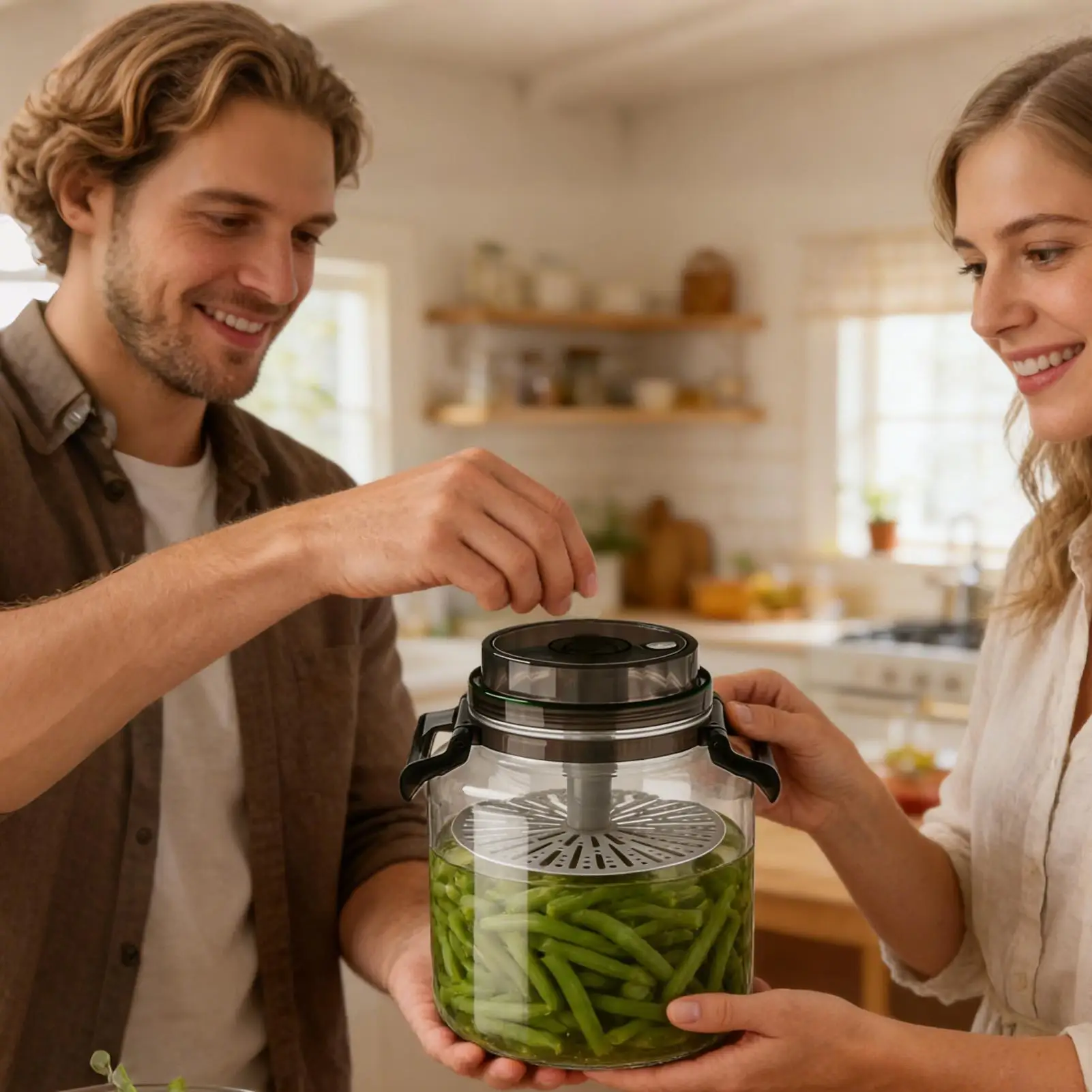 Behälter zur Aufbewahrung von eingelegten Gemüsen, 5 l, luftdichter Behälter, Fermenter mit Griff, Einmachglas zum Brauen, für die Küche, die Vorratskammer, die Arbeitsplatte