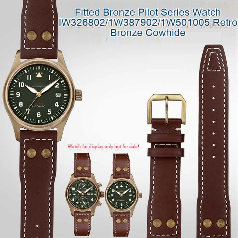 Cow Leather With Bronze Rivets Watchbands 22mm 20mm 21mm Fit For IWC  Big Pilot’s Watch IW501005 IW387902 Spitfire Strap Bracele