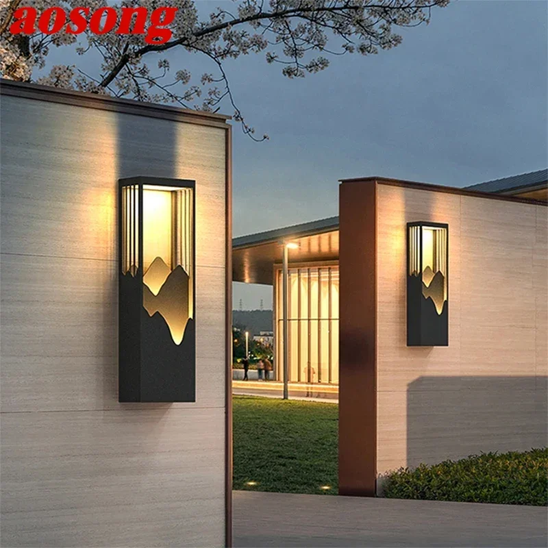 AOSONG Contemporary LED Outdoor Wall Lamps Electric Simplicity Waterproof Balcony Hallway Courtyard Villa Gate Hotel