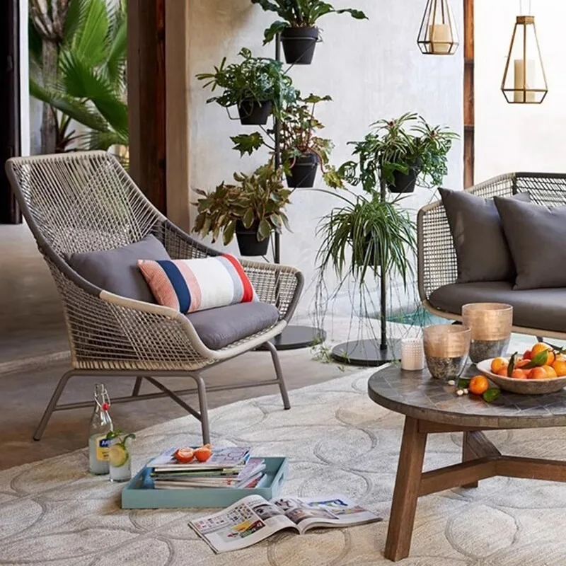 Mesa y silla de exterior, combinación reclinable de mesa de centro, silla de ocio, silla de mimbre para patio