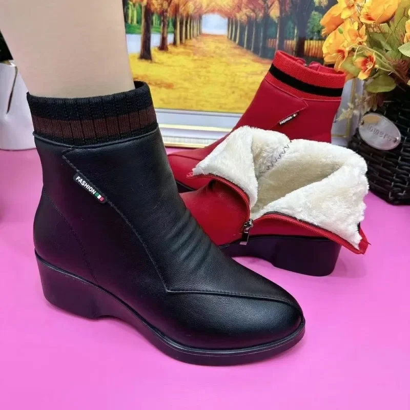 Red Women's Short Boots 2023 Winter Warm Platform Boots High Quality Women Rome Shoes Anti-slip and Wear-resistant Modern Boots