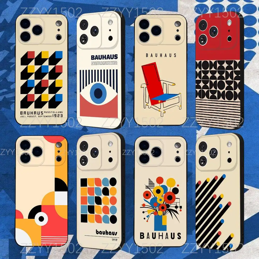 

Geometric Bauhaus Art Phone Case For iPhone 17,16,15,14,13,12,11,X,XS,8,7,Pro,Max,Plus,E,SE4,Air,Mini Black Funda Shell