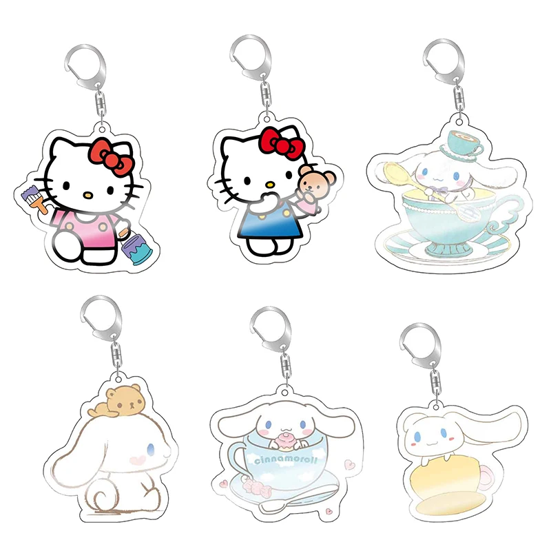 Cartoon Sanrio Hello Kitty Keychain Acrylic Cute Anime Action Figures Cinnamoroll Kuromi My Melody Pendant Schoolbag Decoration