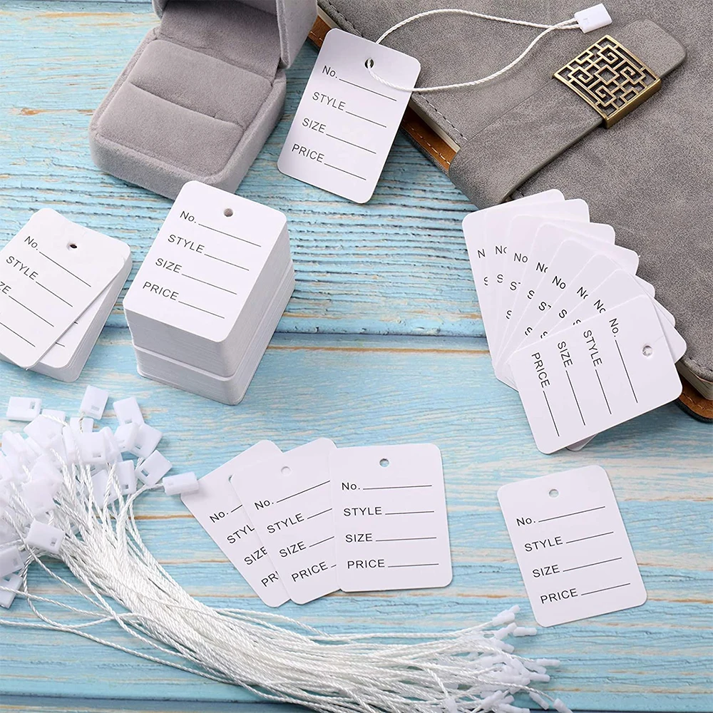 100PC /lot Plastic Tags Round Square Head White Black Hang Tag Polyester Rope String For Clothes Snap Lock Pin Loop Tie Fastener