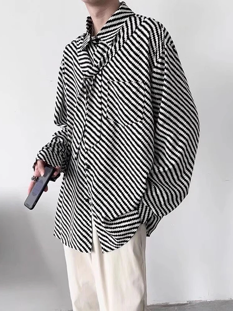 

Sli Long Sve Striped irt for Men Trendy Barber Brand Haome Loose Fit American Sle Summer Outerwear for Teens
