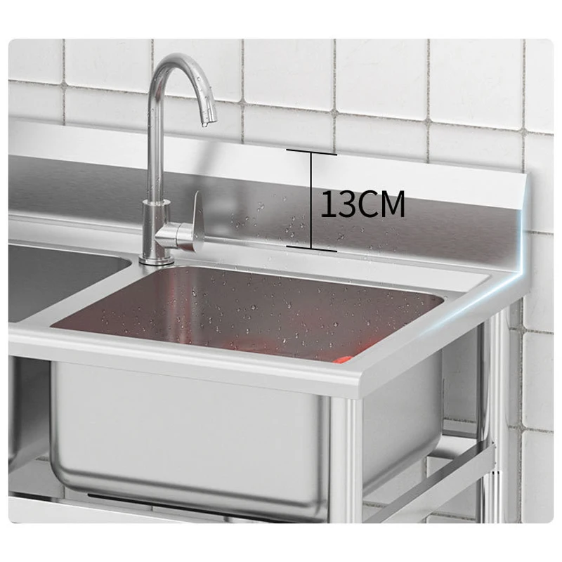 Fregadero de cocina de acero inoxidable engrosado para piscina, lavabo comercial, ranura única, doble ranura con soporte, fregadero de restaurante