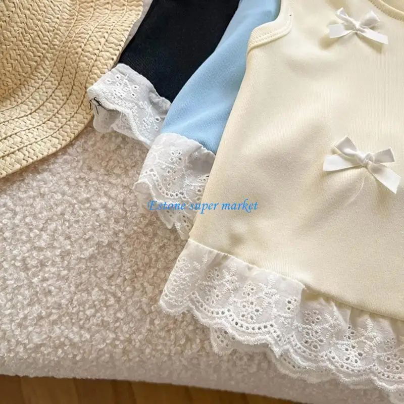 

090B Children's Sleeveless T-shirt Bowknot Decorated Vest Tops Breathable Design Color for Various Occasion