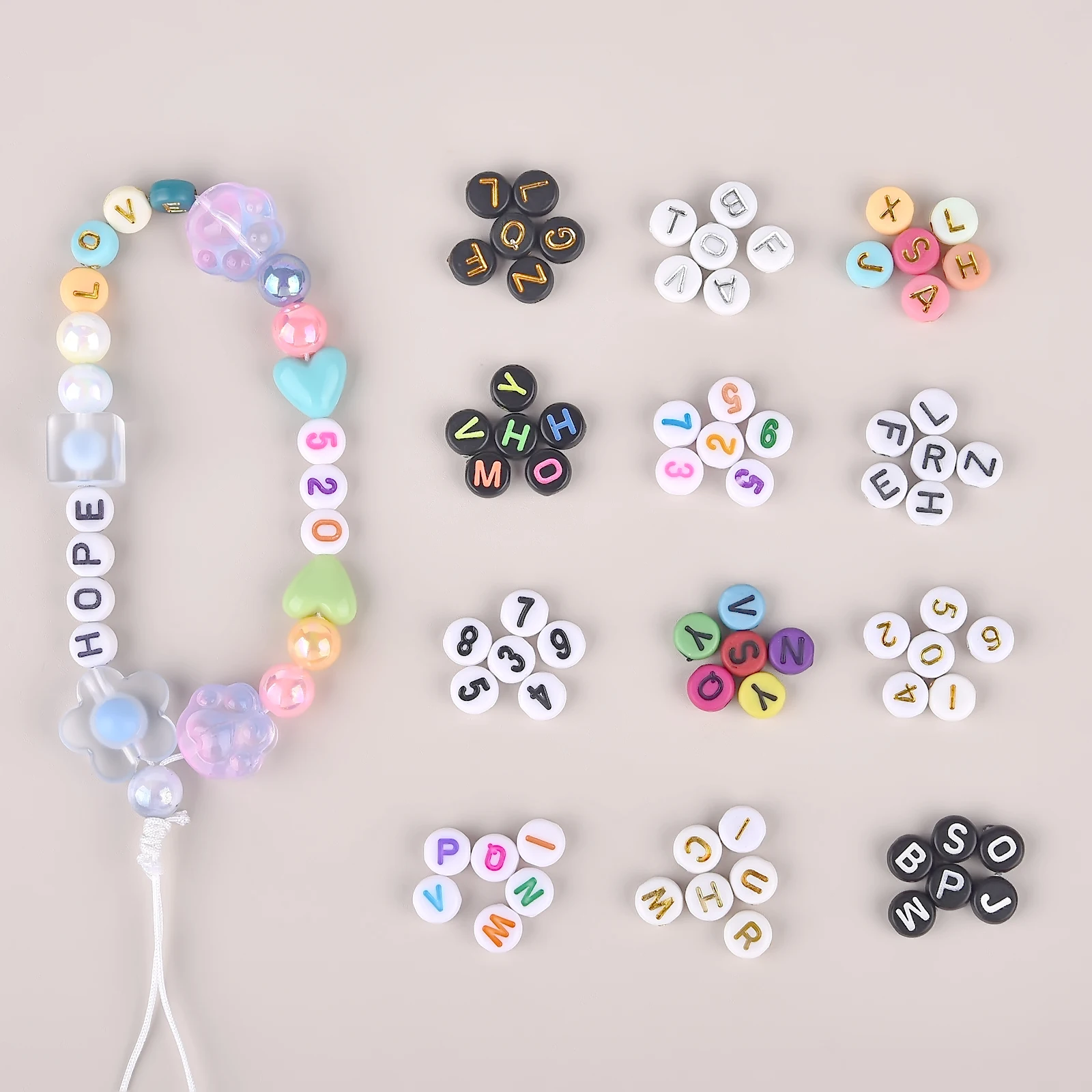 100pcs 7*3.5mm Round Letter Beads Mixed Digital Acrylic Beads Flat Spacer Number Beads For Jewelry Making DIY Charms Bracelet