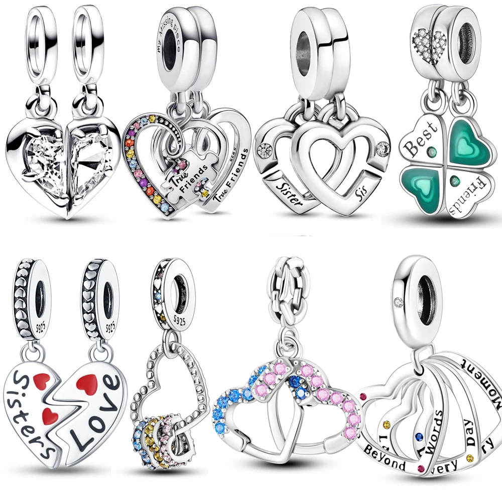 

Gorgeous 925 Sterling Silver Linked Sister Hearts Split Pendant Charm Fit DlY Bracelet Necklace Bracelet DIY Jewelry Gift Making