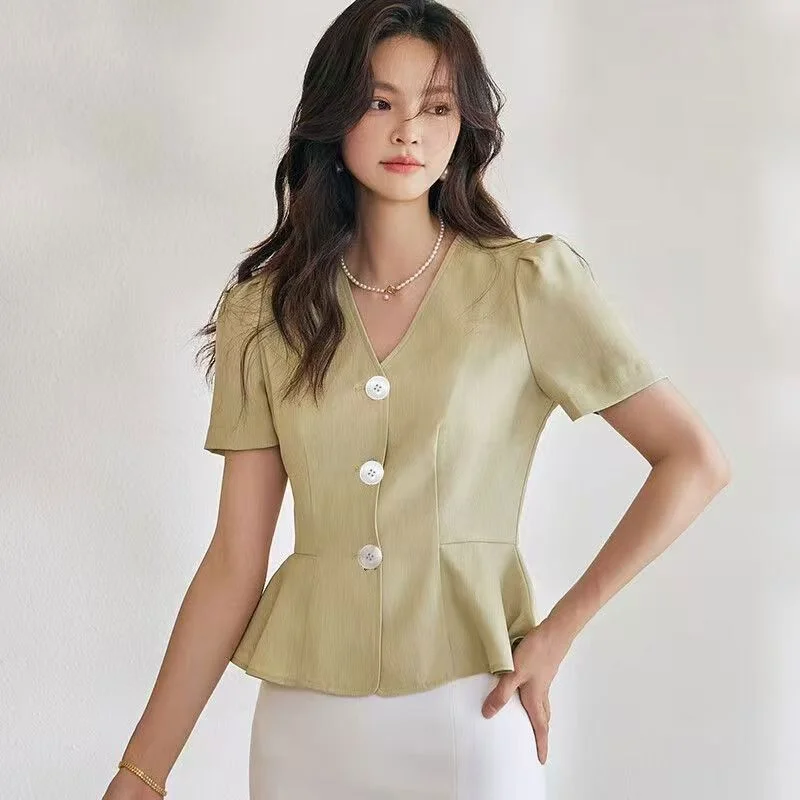 

Temperament French Puff Sleeve Suit Jacket for Women Summer New Fashion Commuting Versatile Slim Short