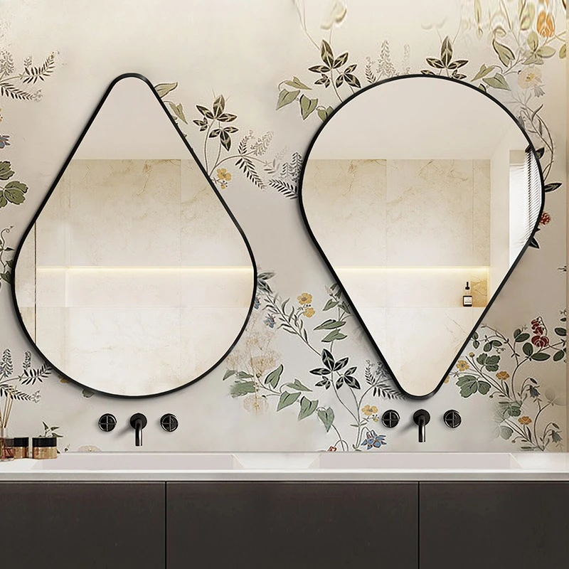 Light luxury French water drop special-shaped aluminum frame premium bathroom mirror toilet wall-mounted decorative mirror