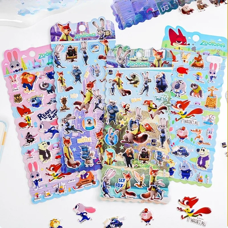 

4 Pcs Anime Disney Stickers Zootopia 3D Crystal Stickers Suitable for Electronics Water Cup Handbook Decoration Student Rewards