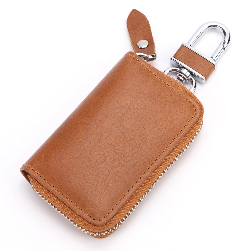 2023 Genuine Leather Keychain Wallet for Men Women Protector Car Key Holder Organizer Zipper Case Auto Remote Mini Card Bag