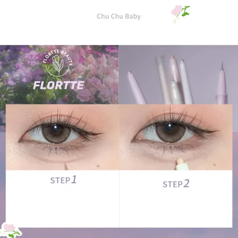 FLORTTE-sombra de ojos de doble cabeza, delineador de ojos, iluminador, brillo para ojos, maquillaje profesional impermeable