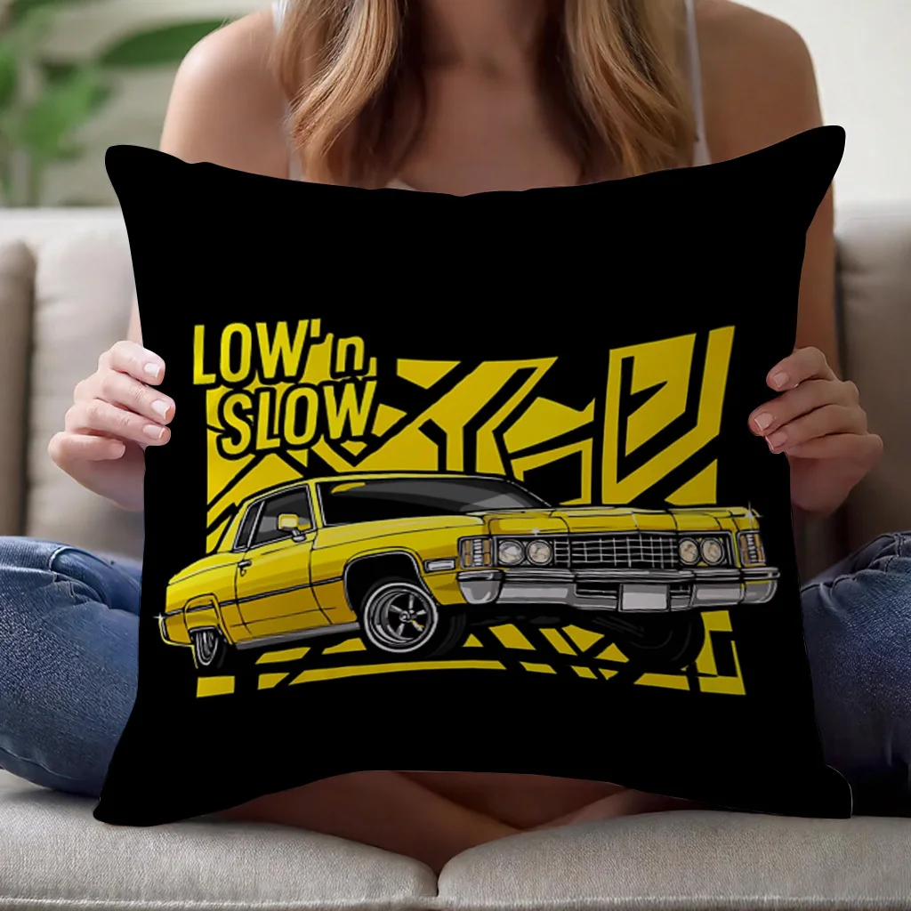 Decorative Throw Pillow Cover Yellow Lowrider Car Art Vintage Automotive Cushion for Home Decor Accent