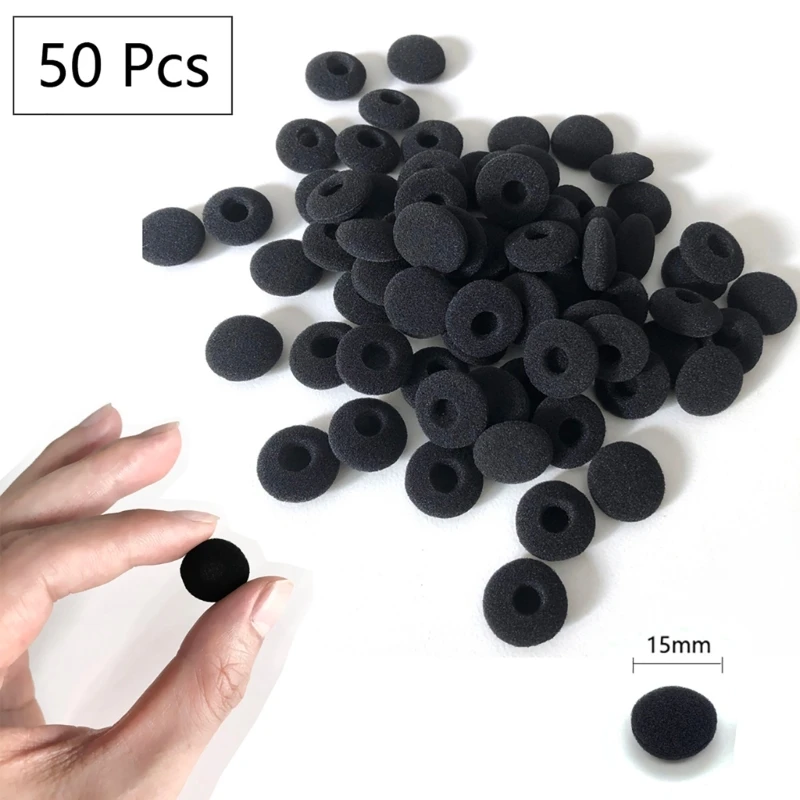 50Pcs Headphones Sponge Cover Flexible Soft Earphone Tip Cushions Headset Earpiece Protector Pad Earplugs Diameter 15mm